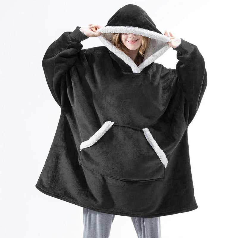 Wearable Fleece Hoodies Sleepwear for Watching TV-Blankets-Black-One Size-Free Shipping Leatheretro