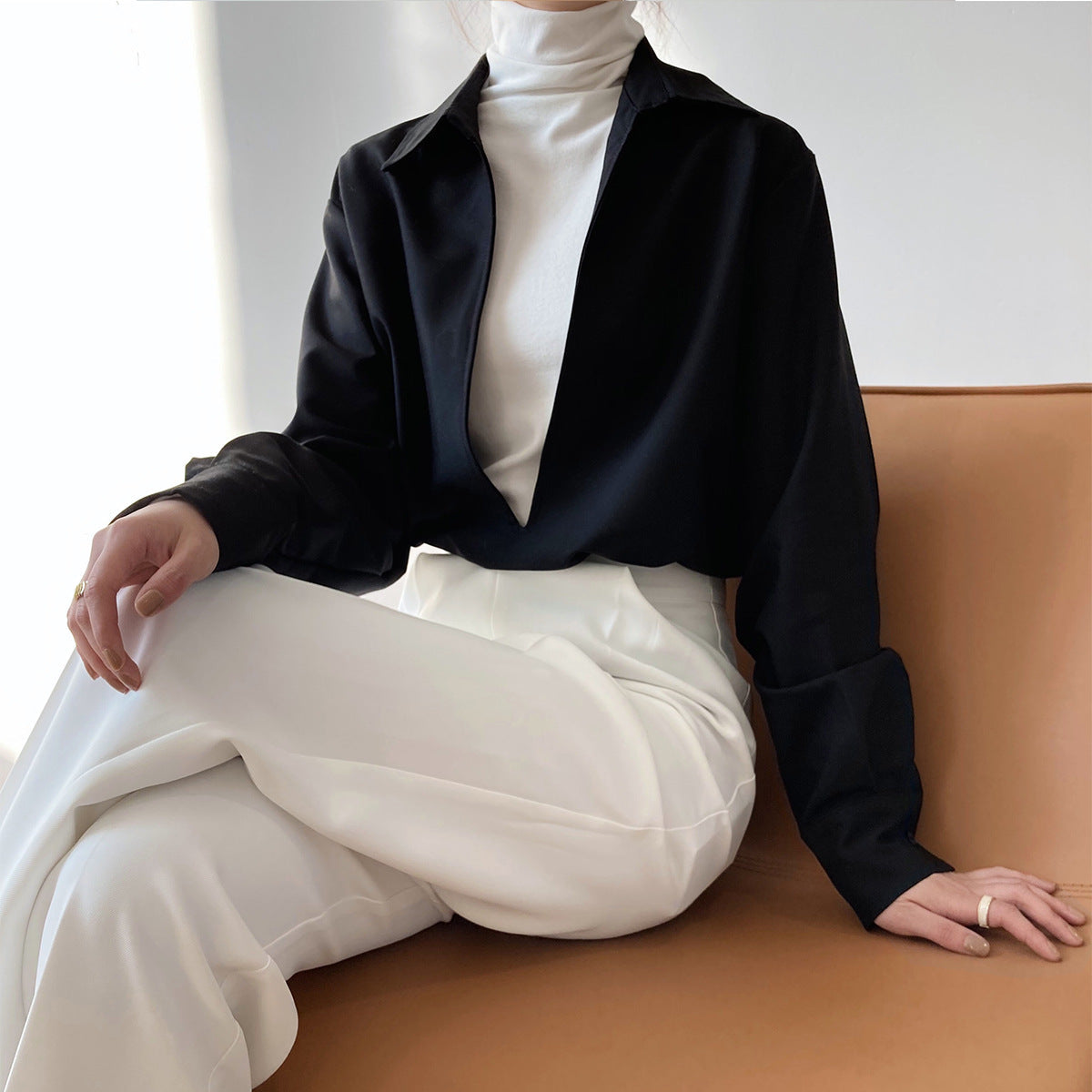 Designed Women Long Sleeves Shirts-Shirts & Tops-Black-S-Free Shipping Leatheretro