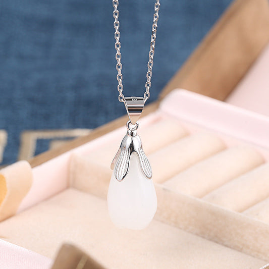 Elegant Sterling Sliver Nephrite Necklace for Mother's Gift-The same as picture-Free Shipping Leatheretro