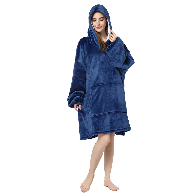 Plus Sizes Warm Hoodies Sleepwear for Couple-Blankets-Dark Blue-One Size-Free Shipping Leatheretro