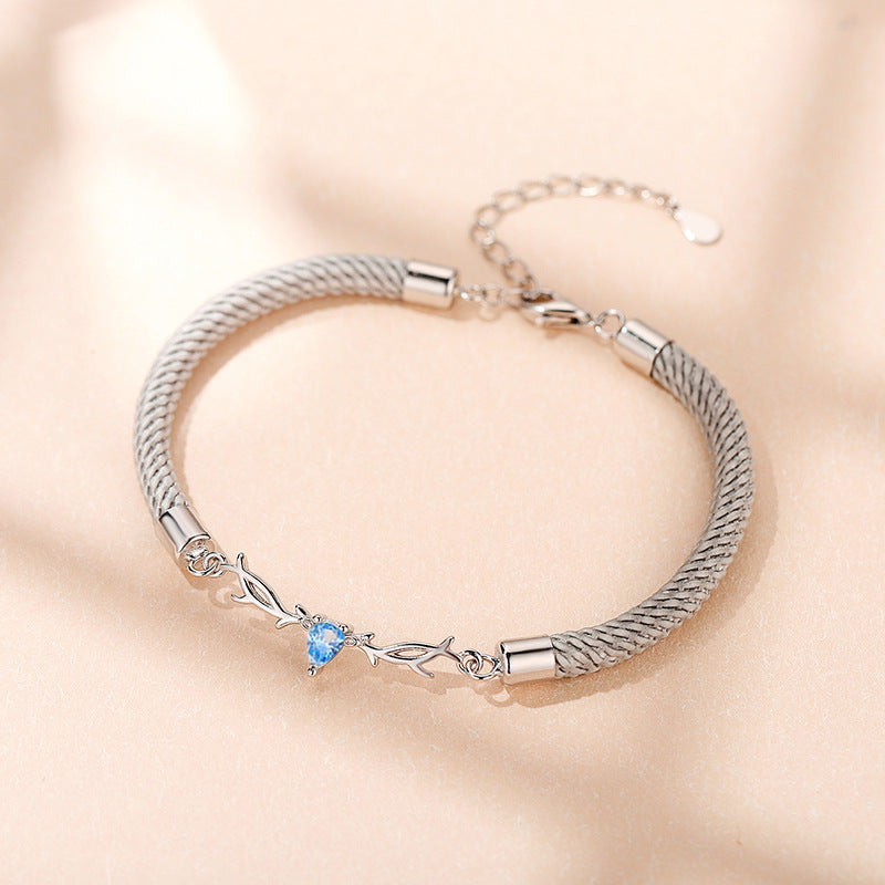 You Always Here Designed His and Hers Couple Silver Bracelets-Bracelets-Blue-Women-Free Shipping Leatheretro