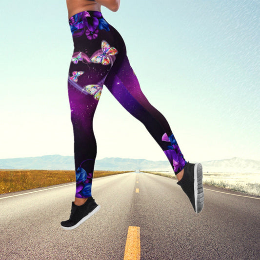 Sexy Butterfly Design High Waist Yoga Leggings-Activewear-Dark Purple-S-Free Shipping Leatheretro