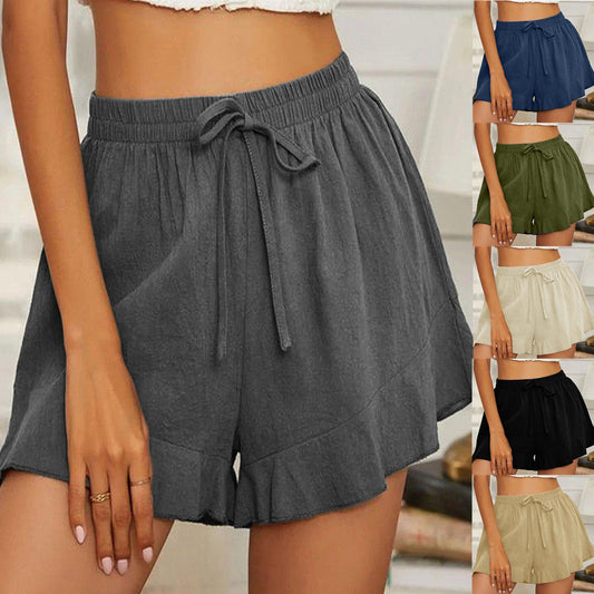 Casual Linen Elastic Waist Summer Short Pants-Shorts-Khaki-S-Free Shipping Leatheretro