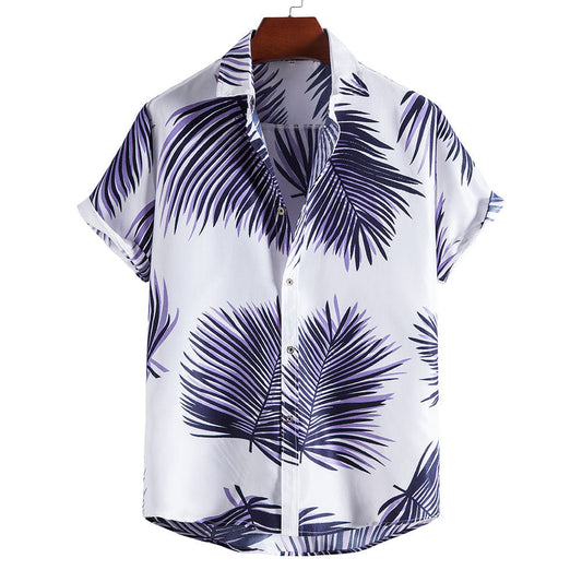Casual Leaf Print Summer Short Sleeves Shirts for Men-Shirts & Tops-DC104-S-Free Shipping Leatheretro