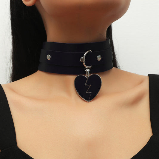 Sweetheart Design PU Leather Clavicle Chain-Necklaces-Black-Free Shipping Leatheretro