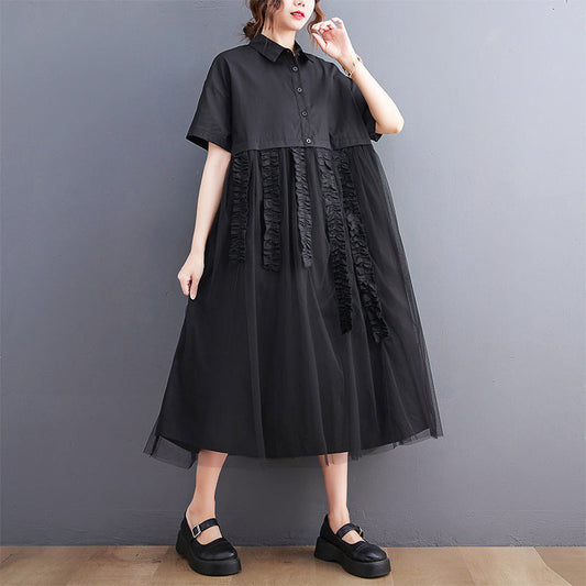 Sexy Summer Tulle Black A Line Long Shirts Dresses-Dresses-Black-One Size-Free Shipping Leatheretro