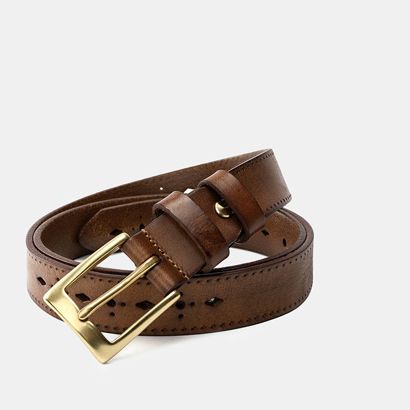 Hanmade Vege Tanned Leather Belt for Women 61006-Belts-Khaki-105-125-Free Shipping Leatheretro
