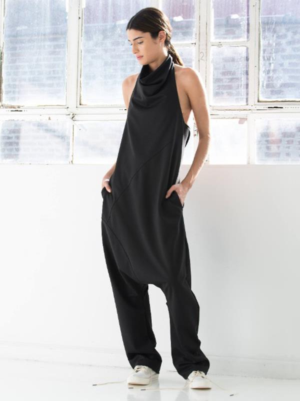 Sexy Sleeveless Halter Black Casual Jumpsuits-Suits-Black-S-Free Shipping Leatheretro