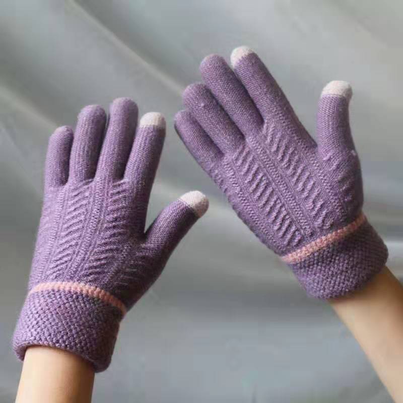 Winter Warm Velvet Knitted Gloves for Men and Women-Gloves & Mittens-Women-purple-Free Shipping Leatheretro