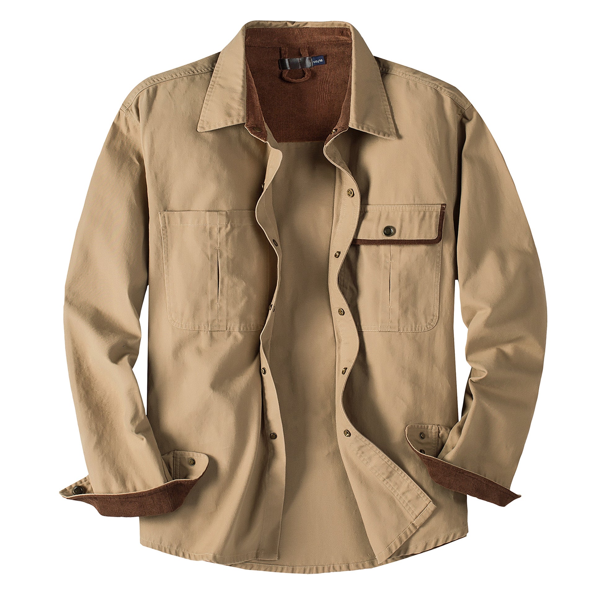 Casual Cotton Plus Sizes Long Sleeves Shirts for Men-Shirts & Tops-Khaki-S-Free Shipping Leatheretro