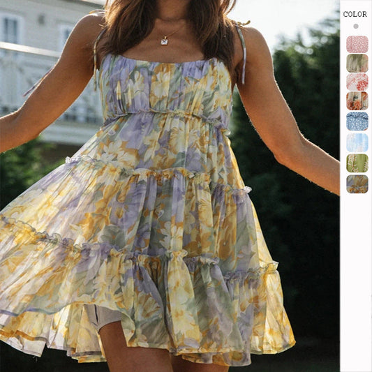 Casual Summer Holiday Sleeveless Mini Dresses-Dresses-Purple Yellow-S-Free Shipping Leatheretro