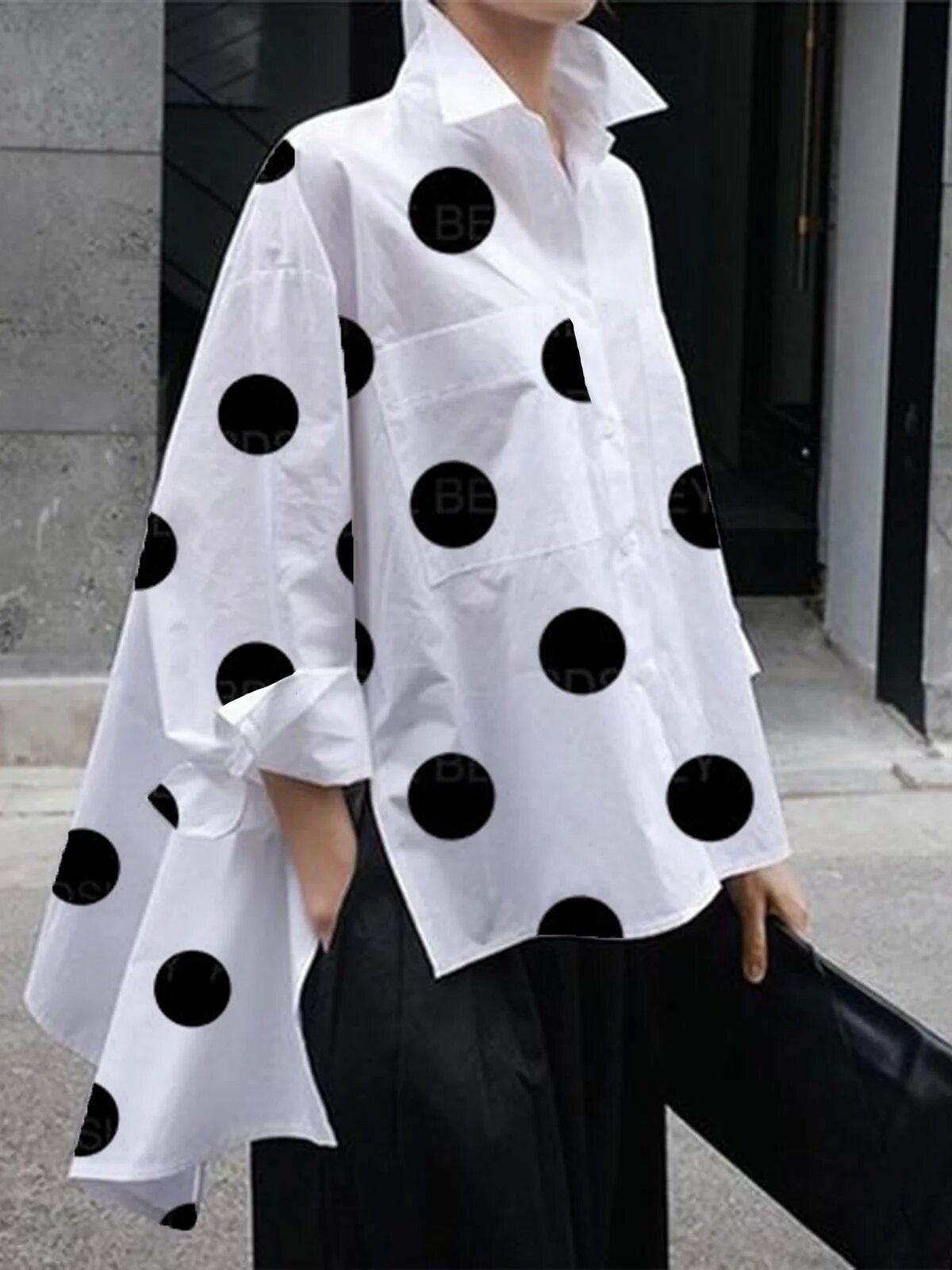 Casual Dot Print Cotton Loose Shirts for Women-Shirts & Tops-White-1-S-Free Shipping Leatheretro