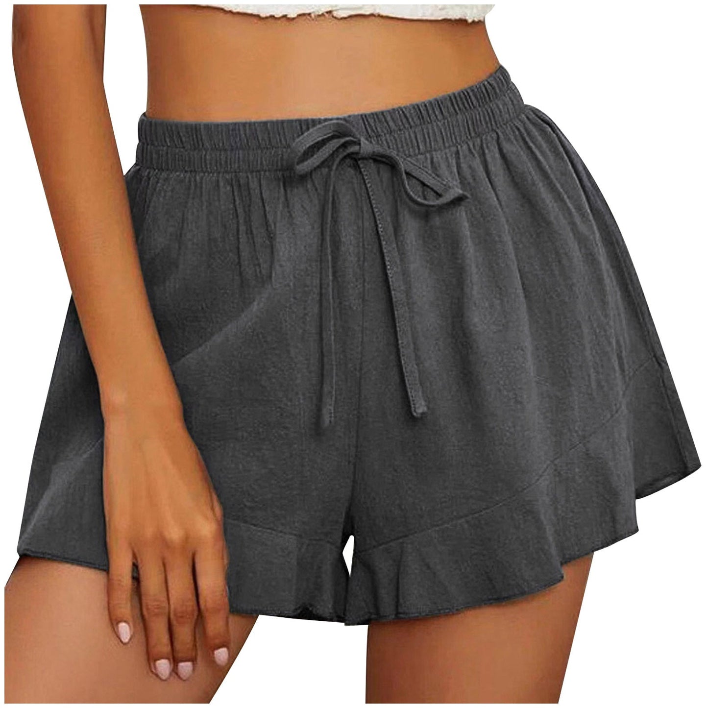 Casual Linen Elastic Waist Summer Short Pants-Shorts-Khaki-S-Free Shipping Leatheretro