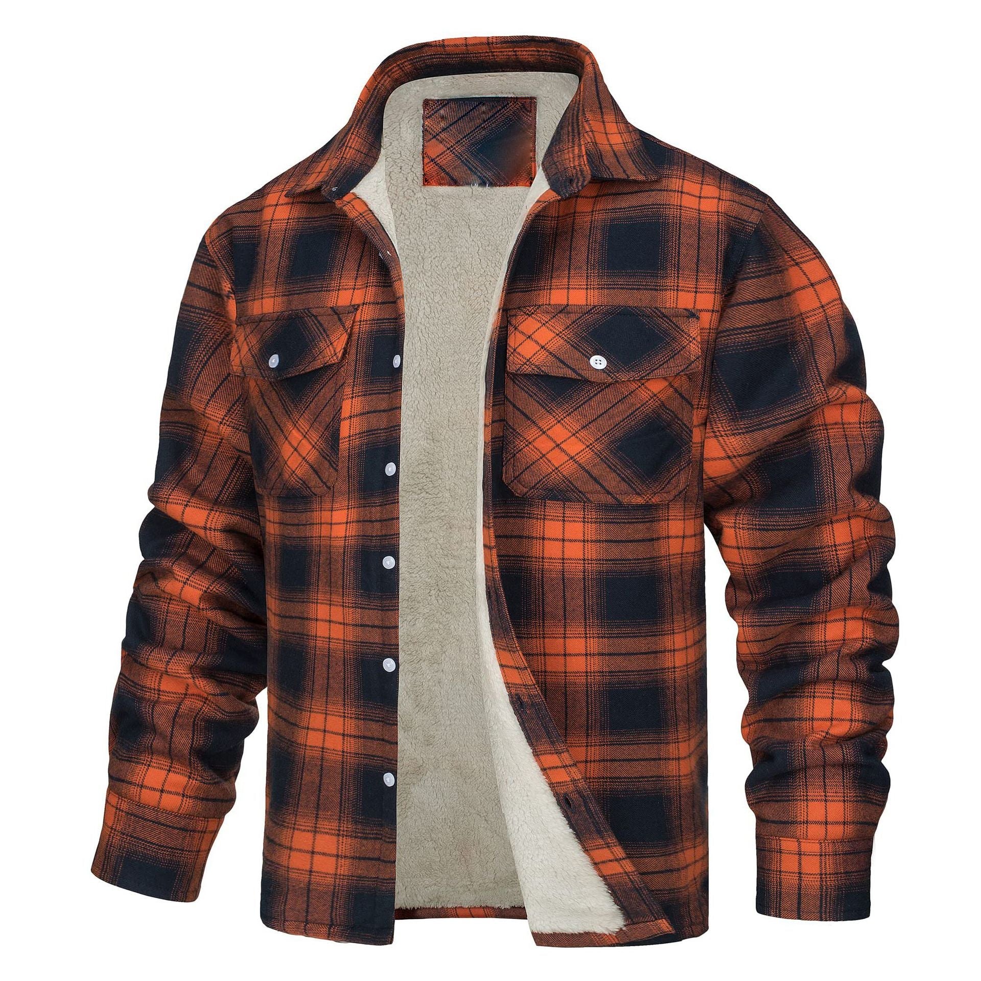Casual Long Sleeves Thicken Shirts Jackets for Men-Orange-S-Free Shipping Leatheretro