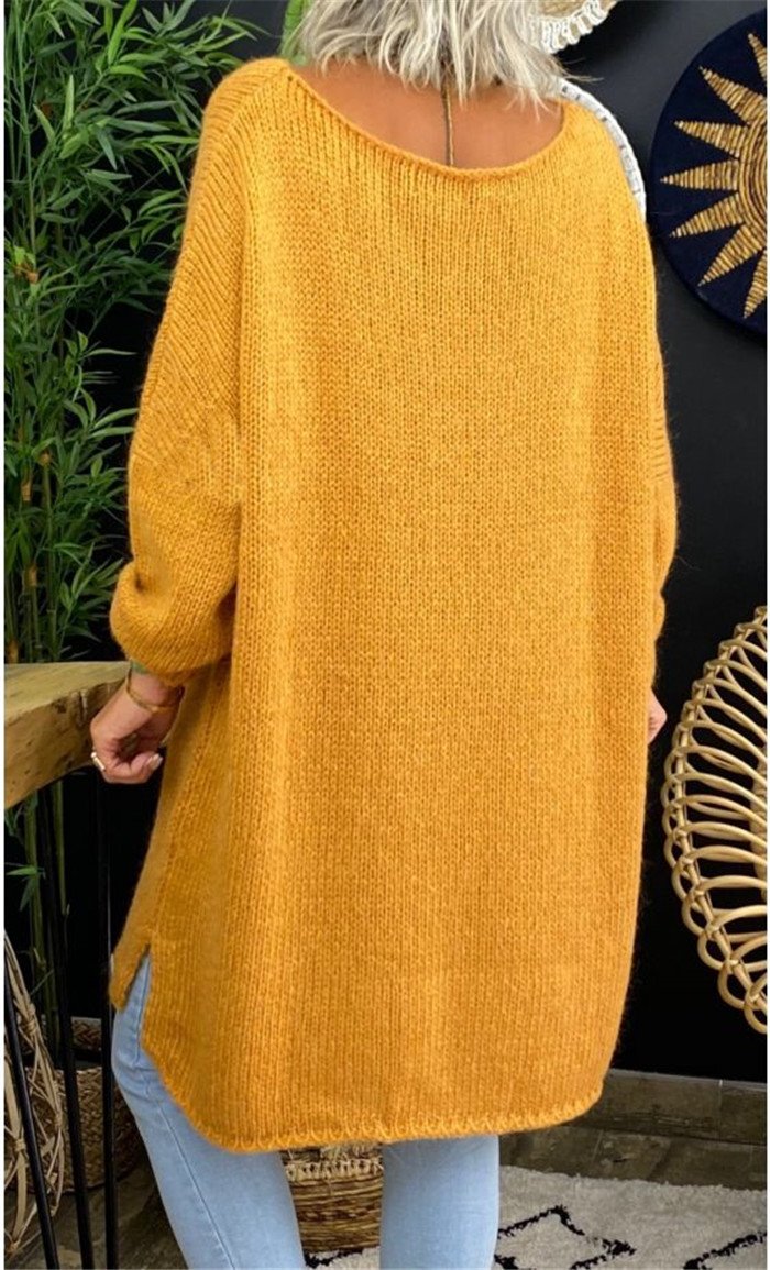 Casual Women Round Neck Knitting Loose Sweaters-Women Sweaters-Yellow-S-Free Shipping Leatheretro