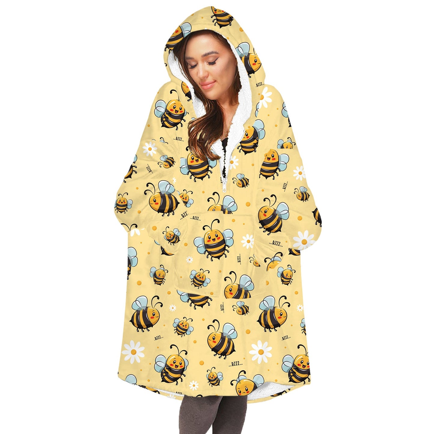 Soft Bee Print Lazy Wearable Watching TV Blanket-Blankets-BWQM-TWQM013-Adult-One Size-Free Shipping Leatheretro