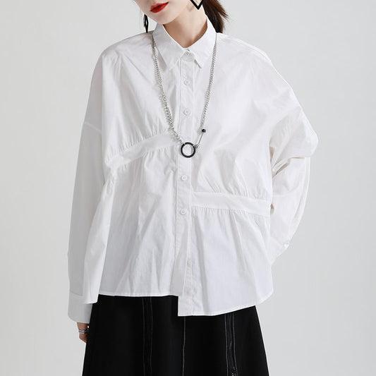 Vintage Irregular Long Sleeves Fall Shirts-Women Shirts-White-One Size-Free Shipping Leatheretro