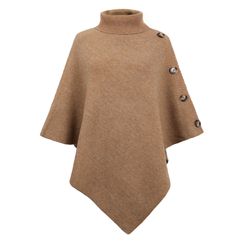 Casual High Neck Knitted Cloak Coats for Women-Coats & Jackets-Khaki-F-Free Shipping Leatheretro