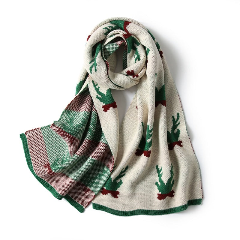 Warm Elk Design Knitted Scarves for Christmas-Scarves & Shawls-Elk Ivory-38*175cm-Free Shipping Leatheretro