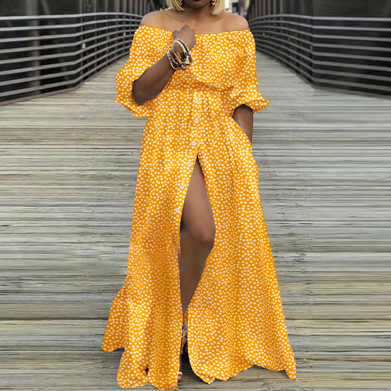 Sexy Off The Shoulder Long Maxi Dresses-Dresses-Yellow Dot-S-Free Shipping Leatheretro