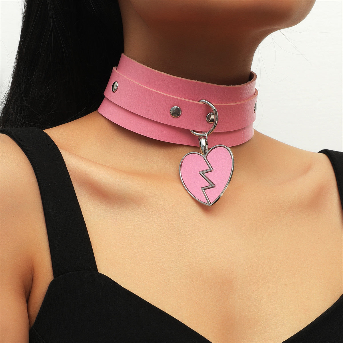Sweetheart Design PU Leather Clavicle Chain-Necklaces-Pink-Free Shipping Leatheretro