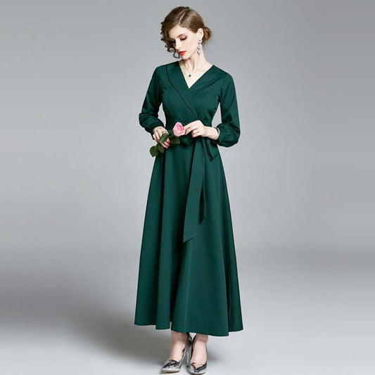 Vintage Elegant Dark Green Belt Long Dresses-Dark Green-S-Free Shipping Leatheretro