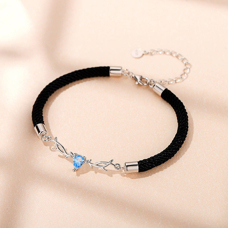 You Always Here Designed His and Hers Couple Silver Bracelets-Bracelets-Blue-Men-Free Shipping Leatheretro