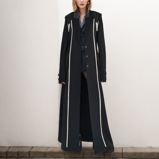 Designed Fashion Turnover Collar Long Overcoat for Women-Coats & Jackets-Black-S-Free Shipping Leatheretro