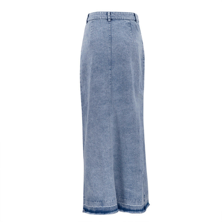 Vintage A Line Denim Long Skirts-Skirts-Blue-S-Free Shipping Leatheretro