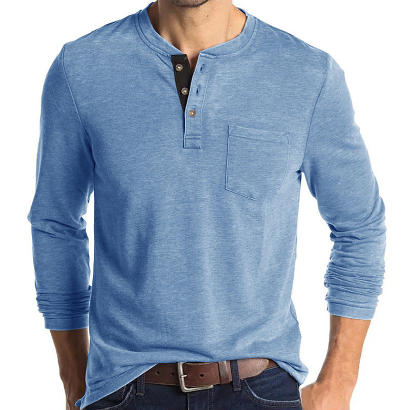 Casual Round Neck Long Sleeves T Shirts-Shirts & Tops-Light Blue-S-Free Shipping Leatheretro