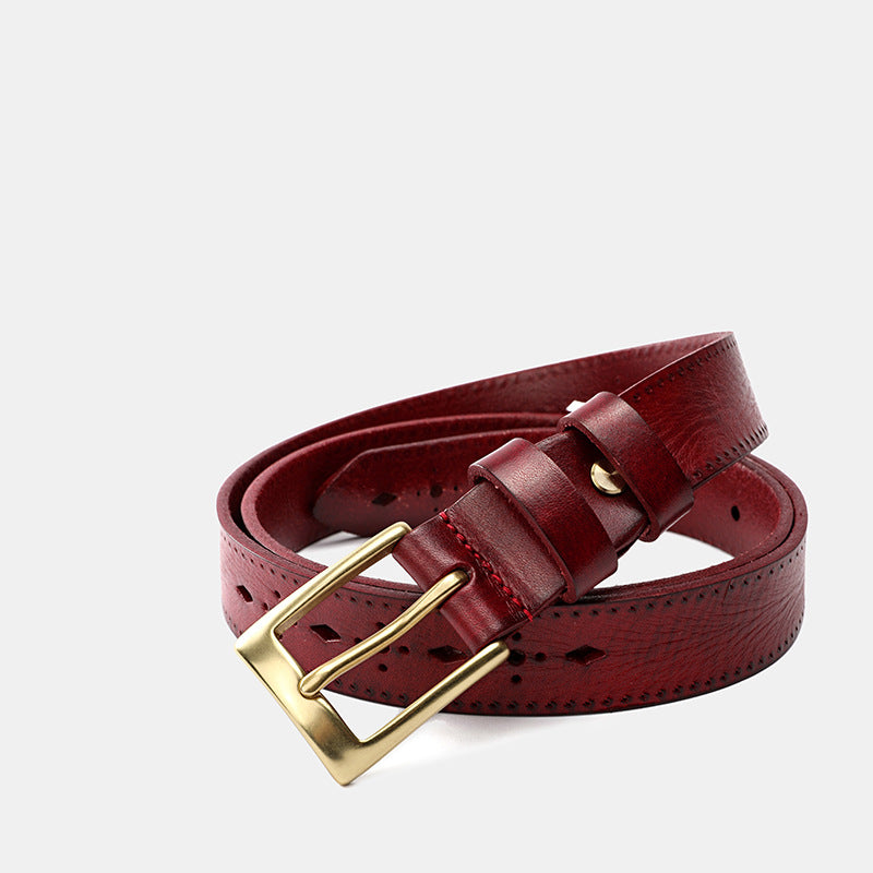 Hanmade Vege Tanned Leather Belt for Women 61006-Belts-Wine Red-105-125-Free Shipping Leatheretro