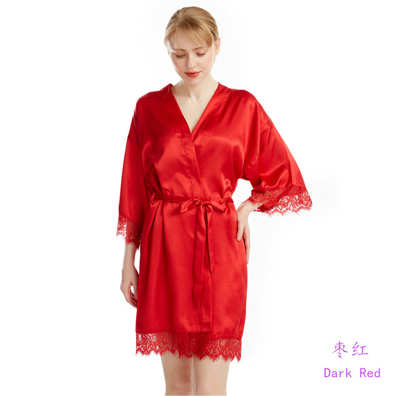 Summer Sexy Women Lace Strim Morning Gown-Sleepwear & Loungewear-Red-S-Free Shipping Leatheretro