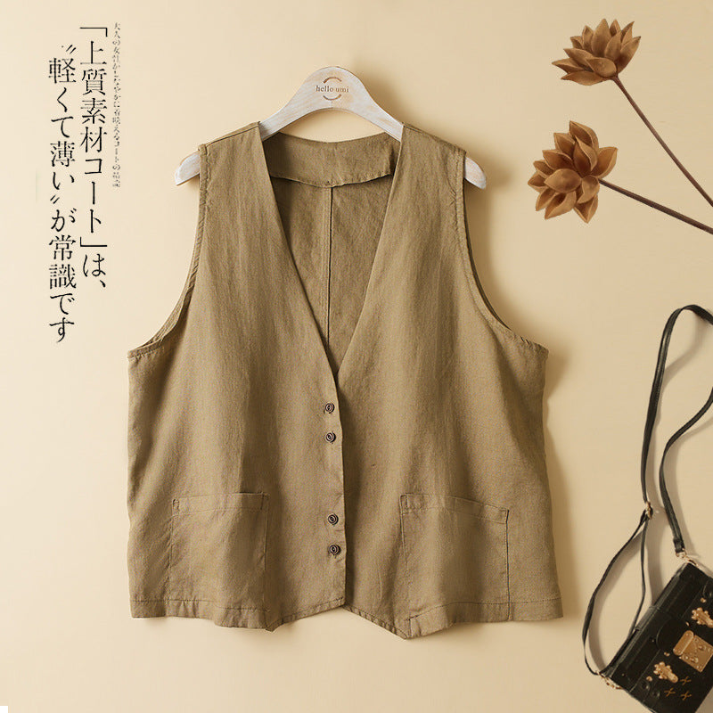 Summer Sleeveless Casual Women Vests-Vests-Khaki-M-Free Shipping Leatheretro