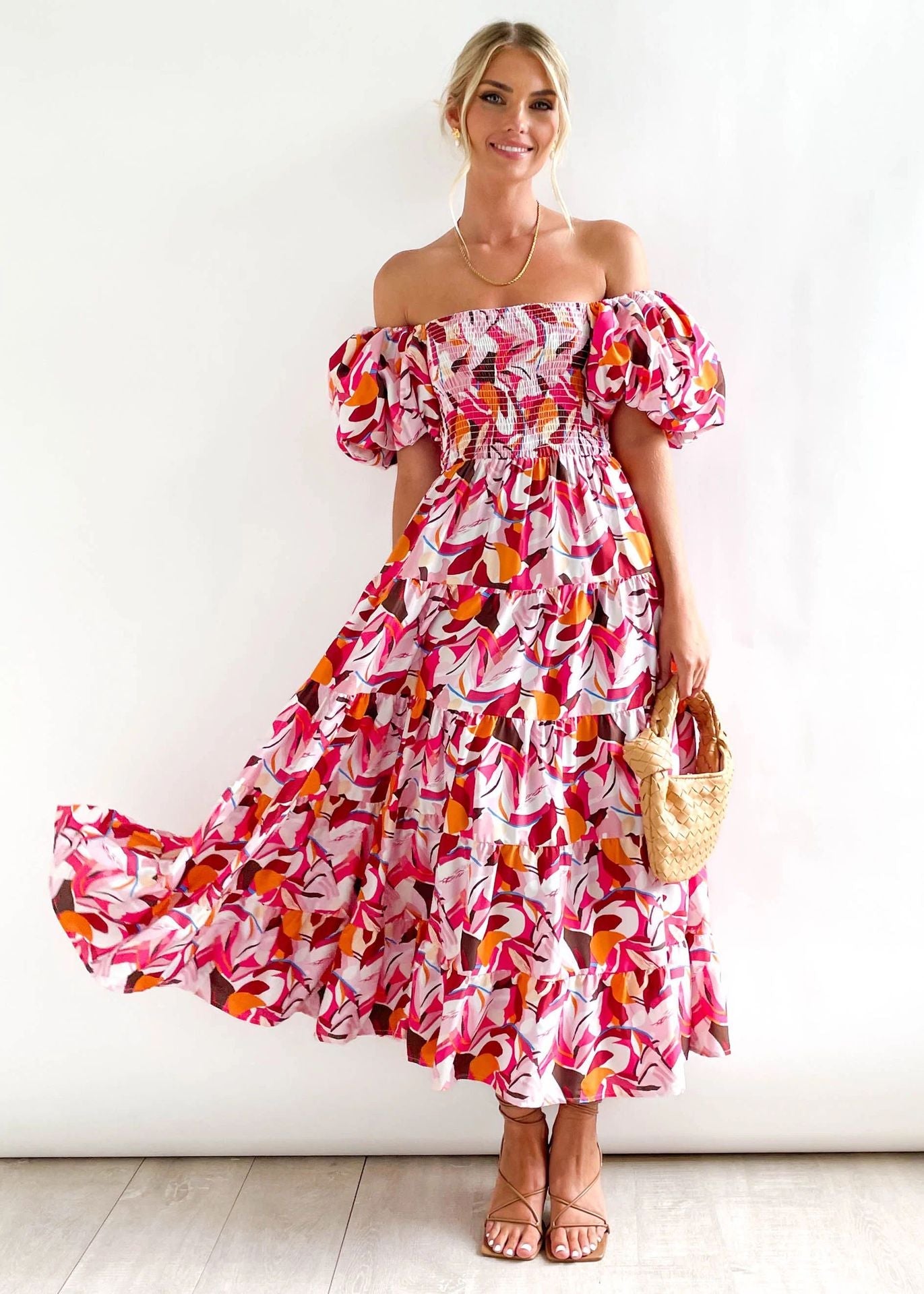 Casual Off The Shoulder Floral Print Long Dresses-Dresses-13-S-Free Shipping Leatheretro