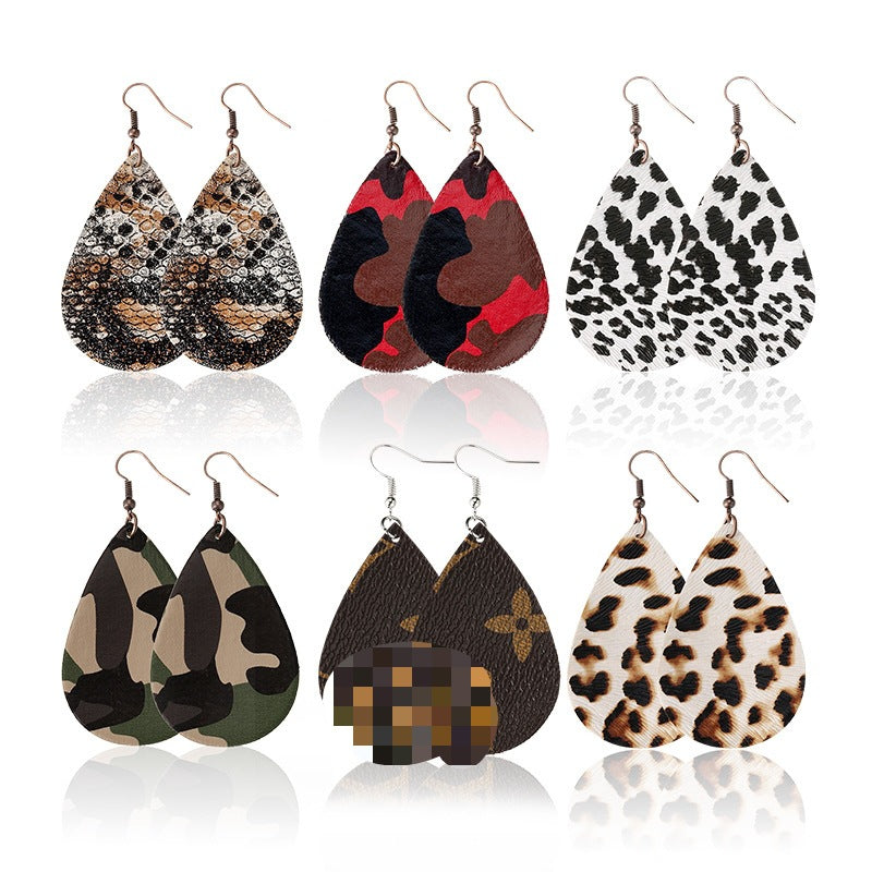 Water Drop Designed Leopare Print Earrings for Women-Earrings-A-Free Shipping Leatheretro