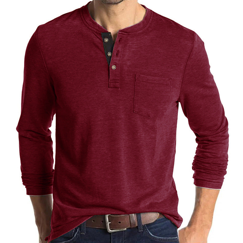 Casual Long Sleeves T Shirts for Men-Shirts & Tops-Wine Red-S-Free Shipping Leatheretro