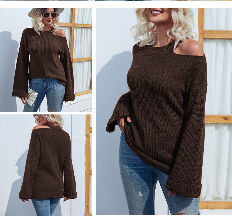 Fashion Round Neck Trumpet Sleeves Women Sweaters-Shirts & Tops-Gray-S-Free Shipping Leatheretro