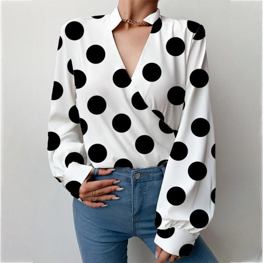 Women Dot Print Long Sleeves Blouses-The Same As Picture-S-Free Shipping Leatheretro