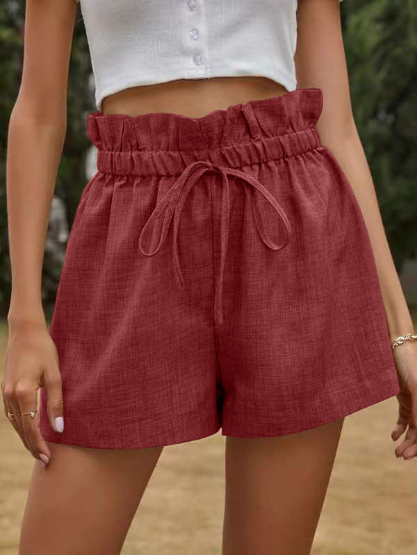 Casual Summer High Waist Women Shorts-Pants-Wine Red-S-Free Shipping Leatheretro