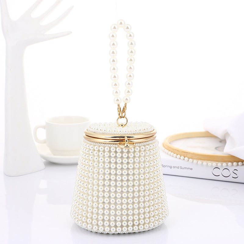 Gorgeous DIY Pearl Bucket Bag/Evening Party Bag-Handbags, Wallets & Cases-White-Free Shipping Leatheretro