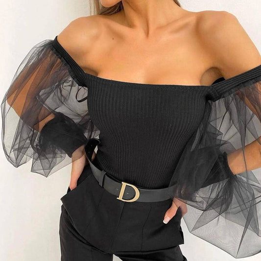 Sexy Off The Shoulder Knitted Tops-Shirts & Tops-Black-S-Free Shipping Leatheretro