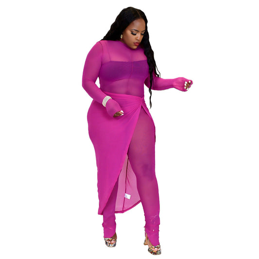 Sexy See Through Jumpsuits Skirts Sets for Women-Jumpsuits-Rose Red-S-Free Shipping Leatheretro