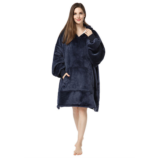 Plus Sizes Warm Hoodies Sleepwear for Couple-Blankets-Navy Blue-One Size-Free Shipping Leatheretro