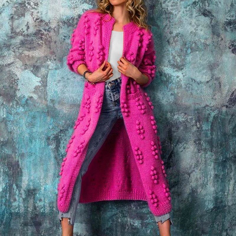 Casual Knitted Long Cardigan Coats for Women-Overcoat-Rose Red-S-Free Shipping Leatheretro