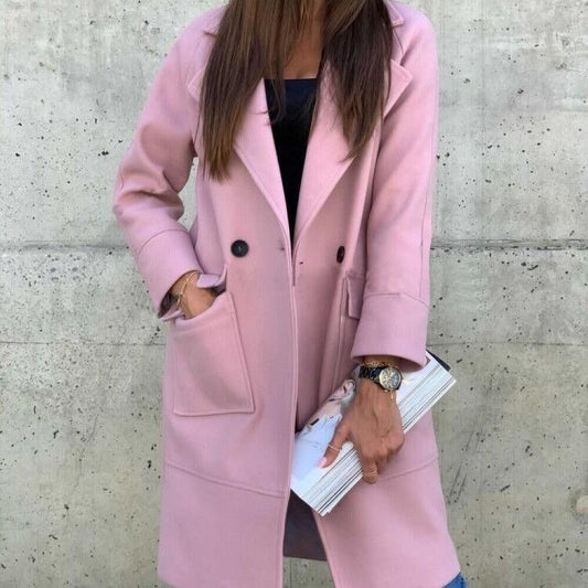 Women Long Sleeves Blazer Overcoat-Outerwear-Pink-S-Free Shipping Leatheretro
