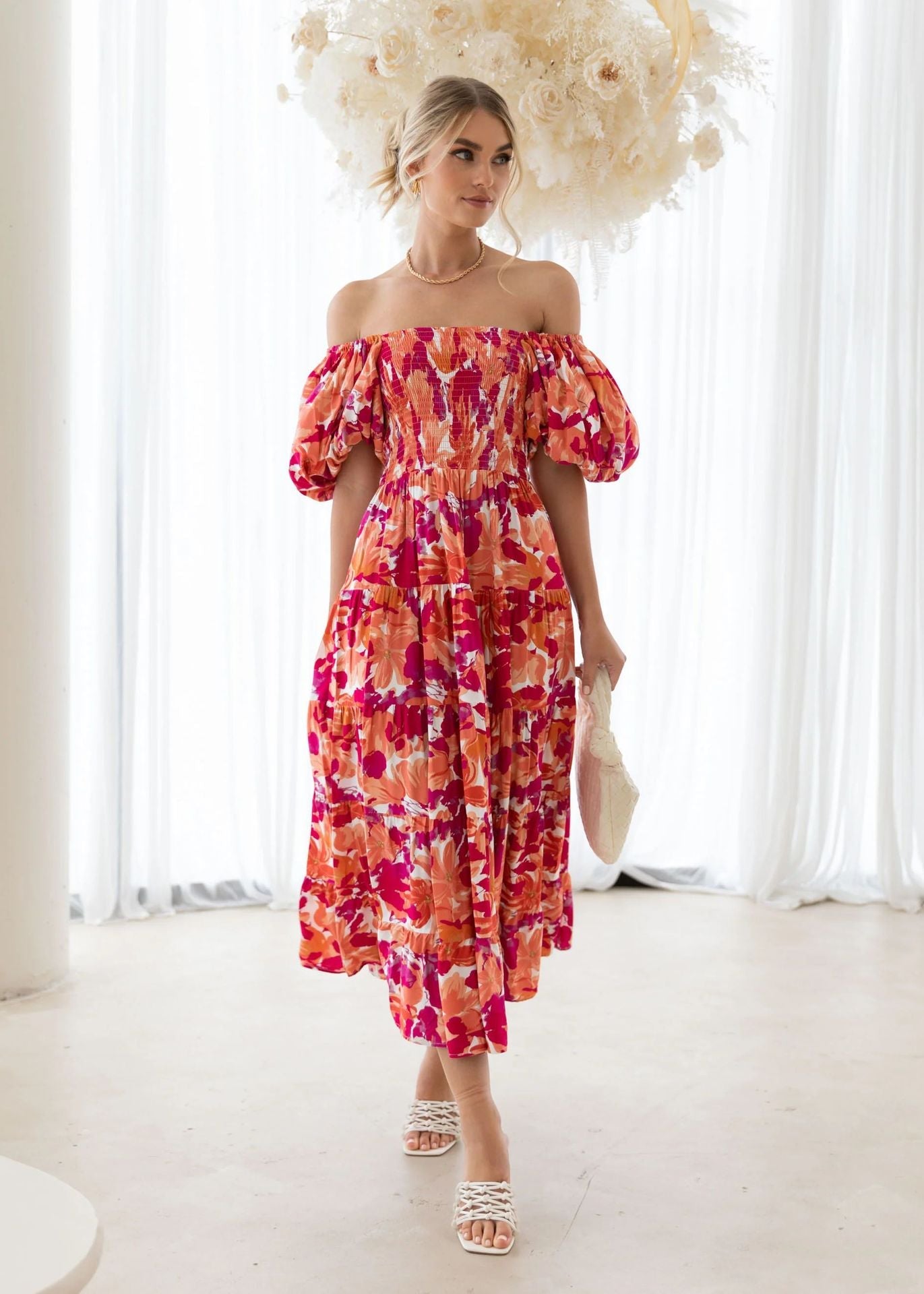 Casual Off The Shoulder Floral Print Long Dresses-Dresses-11-S-Free Shipping Leatheretro