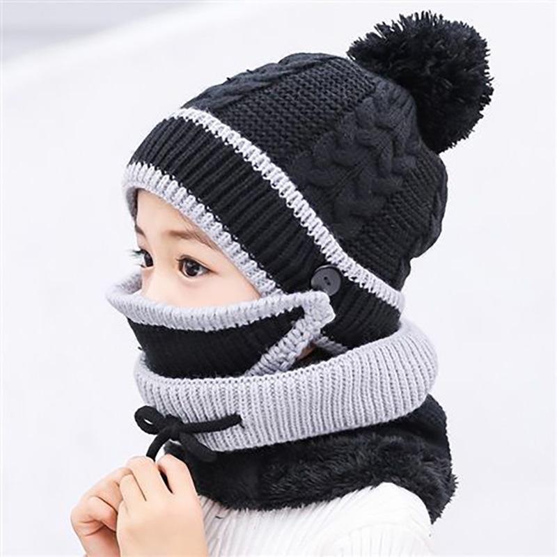 Winter Fleece Liner Warm Knitted Kids Hats&Scarfs-Hats-Black-Free Shipping Leatheretro