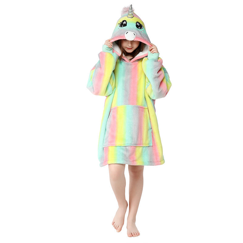 Unicorn Design Velvet Lazy Throw Blanket Sleepwear for Kids-Blankets-B-Free Shipping Leatheretro