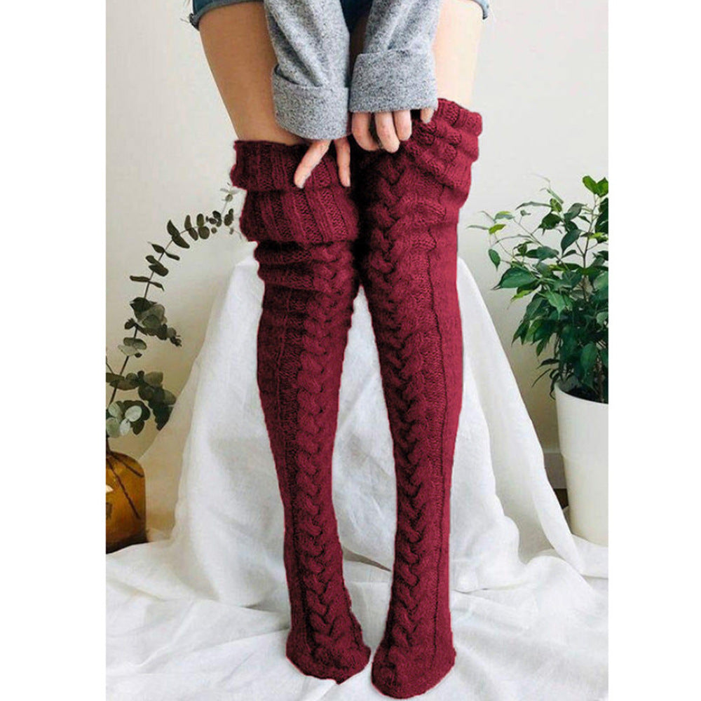 Winter Warm Overknee Long Socks-Holiday Stockings-Wine Red-75cm-Free Shipping Leatheretro