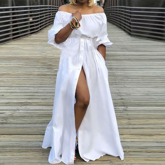 Sexy Off The Shoulder Long Maxi Dresses-Dresses-White-S-Free Shipping Leatheretro
